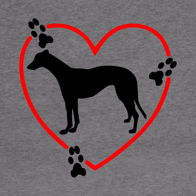 Standing Greyhound Dog Paw Prints Red Heart by Greyt Graphical Greyhound